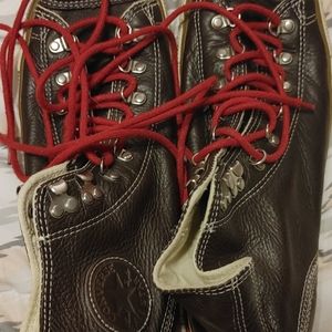 Brown and Red Converse High Top Sneakers